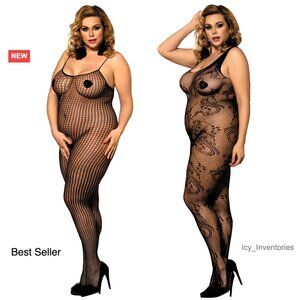 Fishnet Bodystocking Crotchless Lingerie Suspenders Striped Elegant Y2K